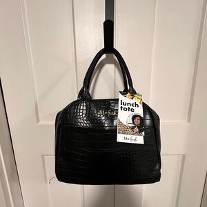 Fit + fresh Black Crocodile-Embossed Lunch Tote NWT